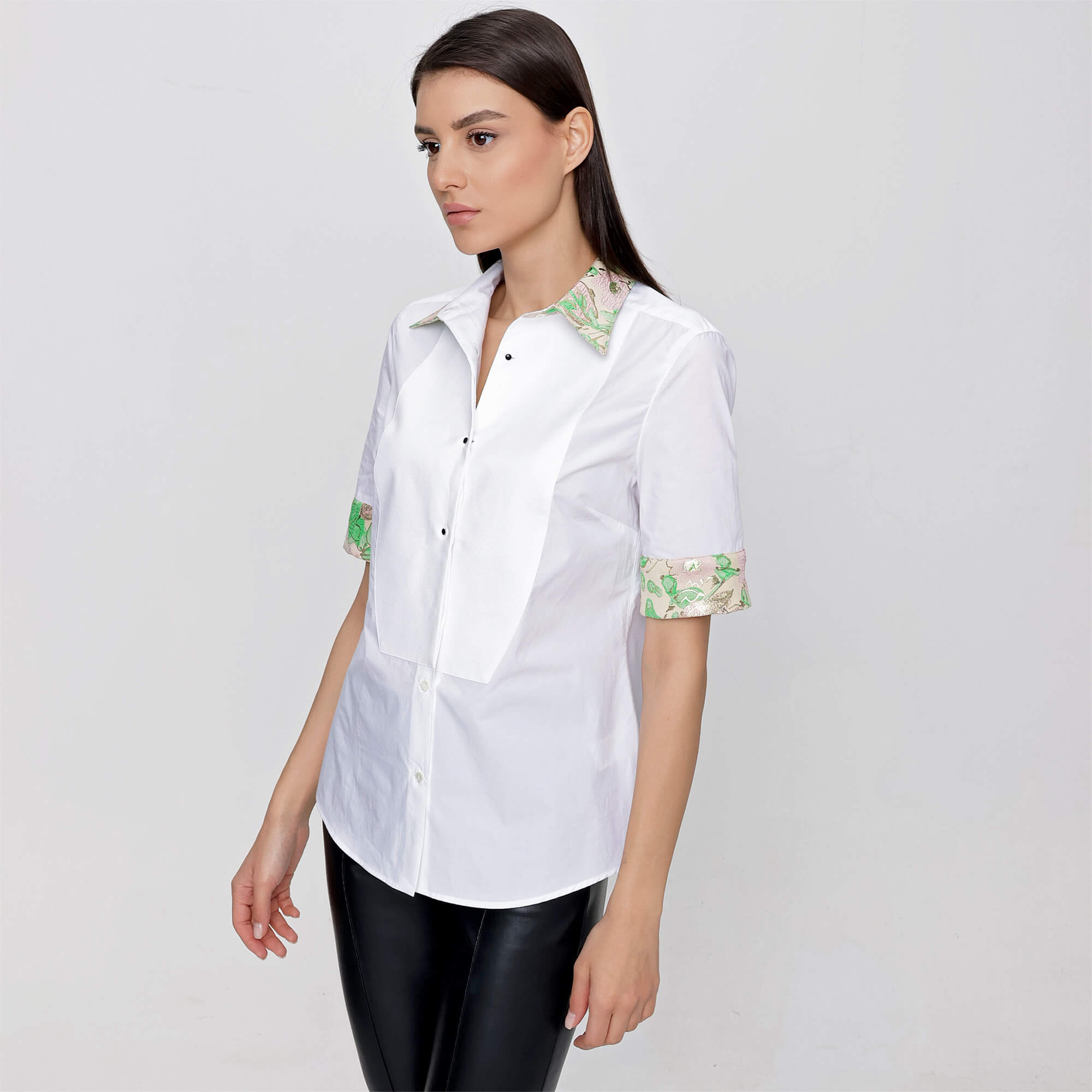 Dolce&Gabbana - White Floral Embroidery Sleeve&Collar Short Sleeve Shirt